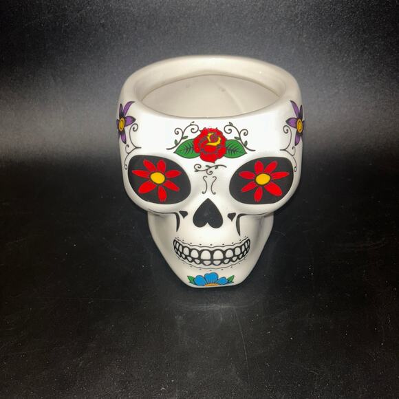 White Multicolored Sugar Skull Day of the Dead Jar - Picture 1 of 5